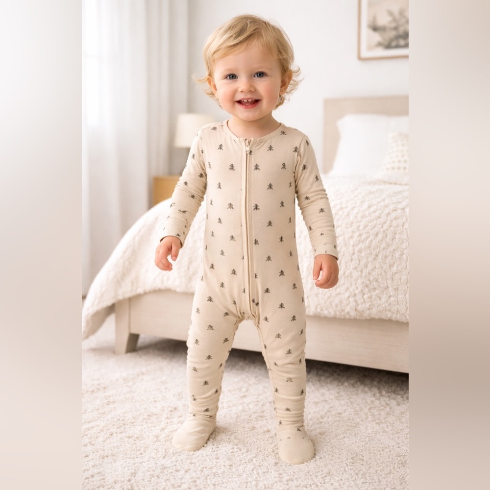 Charming Cream Kids Footie with Tree Design